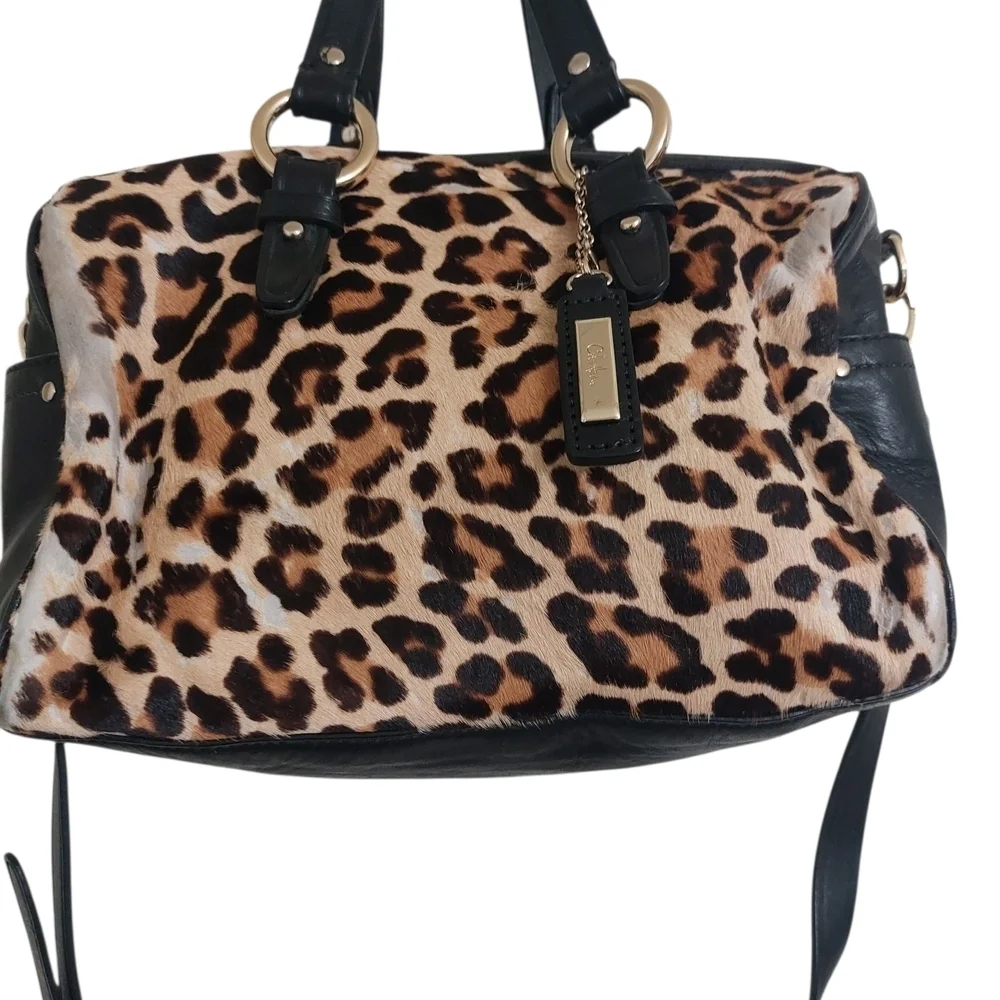 Cole Haan Leopard Print Satchel with Black Straps